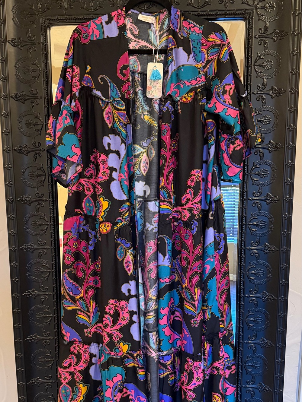 Johnny Was. Beautiful Black Floral Paisley Maxi Kimono/Cardigan.